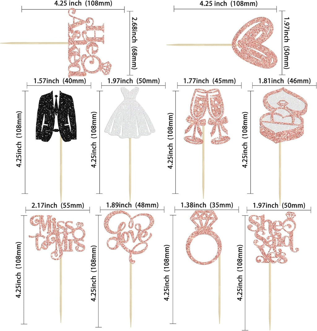 Gyufise 30Pcs She Said Yes Cupcake Toppers Glitter Diamond Ring I Do Love Cupcake Picks Miss to Mrs He Asked Bridal Shower Wedding Engagement Bachelorette Cake Decoration Rose Gold