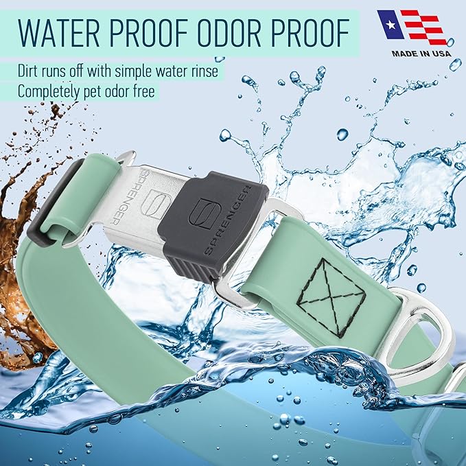 Dogline Biothane Waterproof Dog Collar with Herm Sprenger Black Stainless Steel Quick Release Buckle – Heavy Duty Tactical Durable Collar for Dogs – Comfortable Pet Collar W3/4" L12-19 Sage Green-PawvioPets