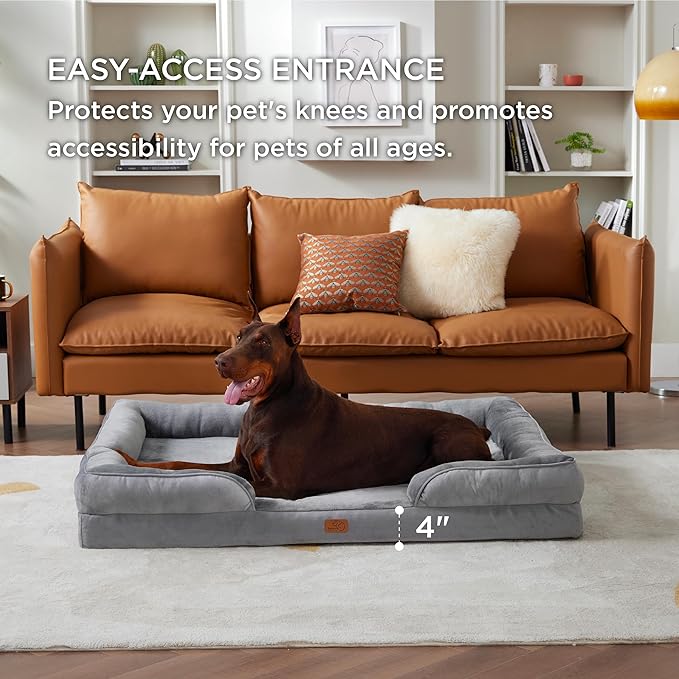 Bedsure XXL Orthopedic Dog Bed for Extra Large Dogs - Washable Giant Dog Cat Bed Waterproof, Comfort Dogs Couch Sofa with Washable Removable Cover, Pet Bed with Nonskid Bottom, Grey, 52"-PawvioPets