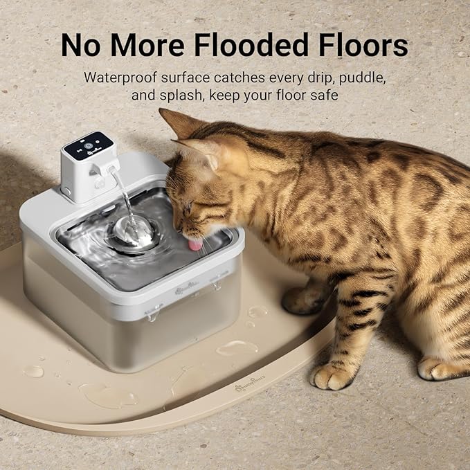 DownyPaws Dog Food Mats for Floors Waterproof, BPA Free Silcone Dog Bowl Mat, Non-Slip Pet Feeding Mat with High Raised Edge, Cat Placemat for Messy Drinkers, 18"×12.5", Almond-PawvioPets