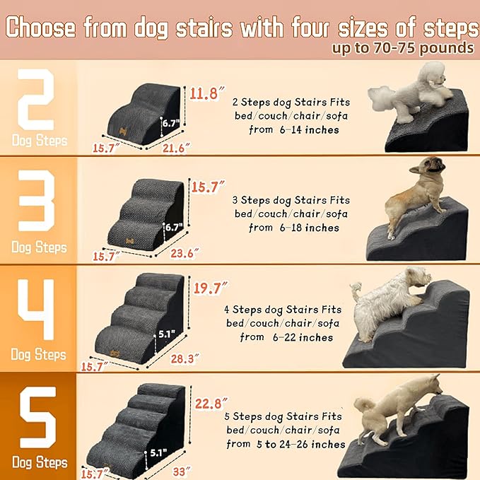 5-Step Dog Stairs for 30 Inch High Beds & 20-30 Inch Couch Bed, Non-Slip Balanced Indoor Pet Ramp Stairs for Small Old Large Dogs Cats to Get on Bed 30D-PawvioPets