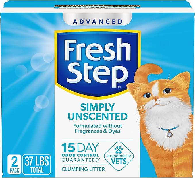 Fresh Step Advanced Simply Unscented Clumping Litter, Fresh Step Unscented Cat Litter Fights Odor on Contact, 37 lbs. (2 x 18.5 lb. Box)-PawvioPets