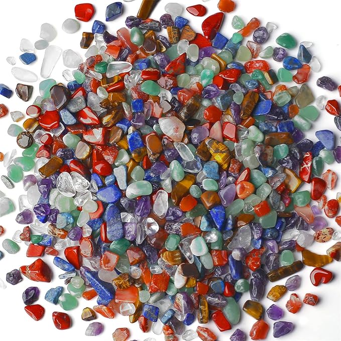 1lb 7 Chakra Aquarium Gravel Rocks Natural Tumbled Healing Crystal Chips Bulk Gemstones Crushed Stones for Fountain Vase Filler Planters Decorative Fish Tank Potted Reiki Energy Balancing-PawvioPets