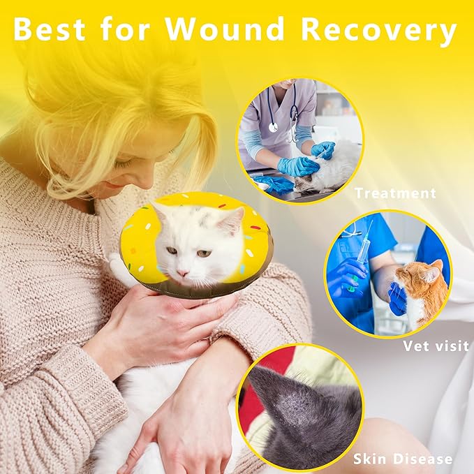 Cat Cone Collar Soft, Adjustable Cat Recovery Collar Kitten Cones to Stop Licking, Cute Donut E Collar After Surgery, Cats Neck Pillow Cone Elizabethan Cones of Shame (Waterproof Yellow, Small)-PawvioPets