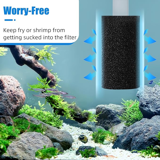 AQUANEAT 6-Pack Pre-Filter Sponge for Aquarium Shrimp Fry Fish Tank Filter 1” Intake, Replacement Foam Cover-PawvioPets
