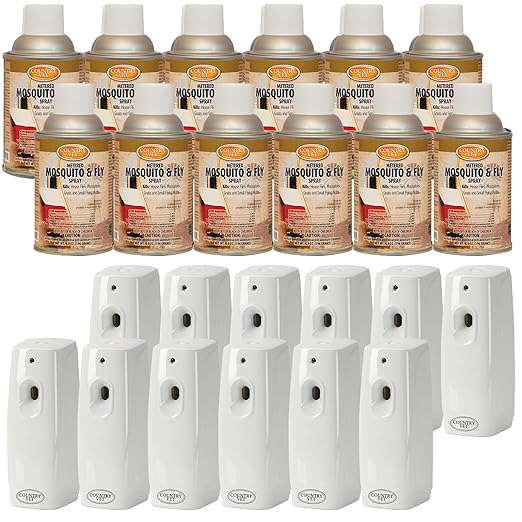 Country Vet Mosquito+Fly Metered Spray Refill (Case of 12) & Automatic Metered Dispenser (Case of 12) - 342033CVA - Great for Barns, Stables, Farms, Stalls and Outdoor Insect/Fly Prevention-PawvioPets