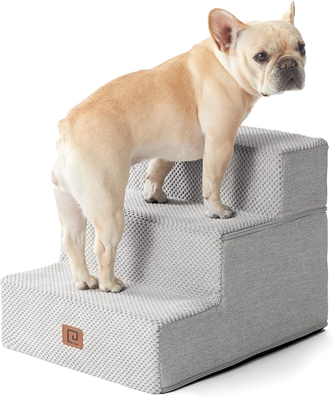EHEYCIGA Dog Stairs for Small Dogs 13.5" H, 3-Step Dog Steps for Couch Sofa and Chair, Pet Steps for Medium Cats, Non-Slip Balanced Pet Ramp Indoor, Light Grey-PawvioPets