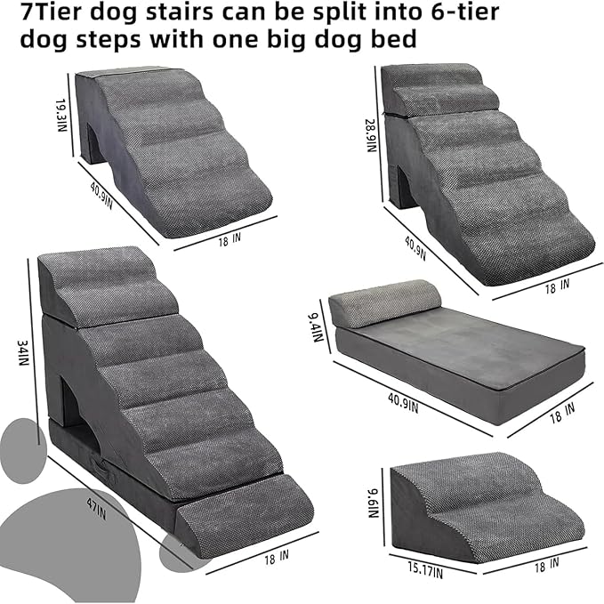 Dog Stairs & Steps for High Beds 30-36 inches High Tall, LitaiL Pet Stairs/Steps for High Beds 34 inch High for Small Large Dogs, Non-Slip 7 Steps Dog Ramps for Old Dogs/Cats-PawvioPets