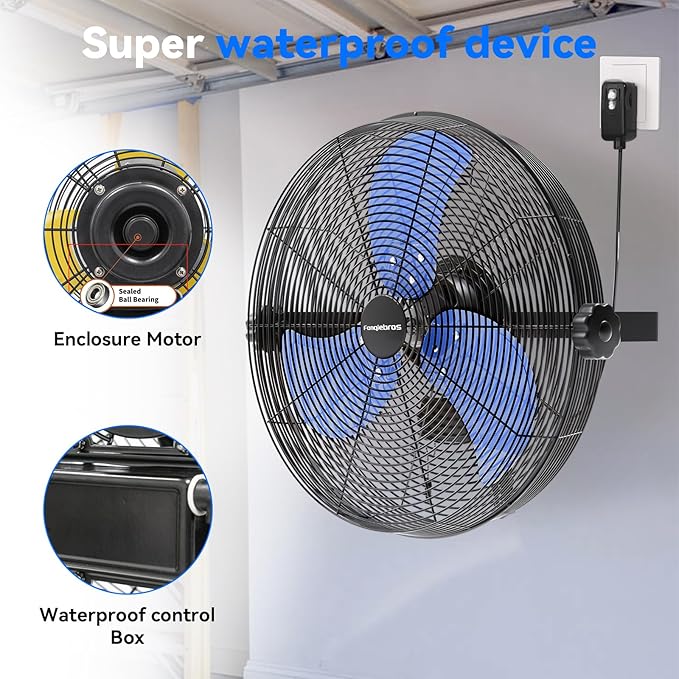 2600 CFM 14 inch Outdoor High Velocity Wall Mounted Fan, 3-Speed Metal Fans with IP44 Enclosure Motor, Industrial Grade Weatherproof Wall Fan for Patio, Greenhouse, Garage, and Gazebo-PawvioPets