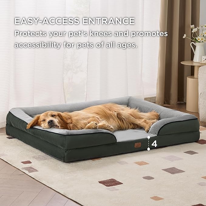 Bedsure XXL Orthopedic Dog Bed for Extra Large Dogs - Waterproof Giant Dog Cat Bed, Comfort Dogs Couch Sofa with Washable Removable Cover, Pet Bed with Nonskid Bottom, Boreal Canopy Green, 52"-PawvioPets