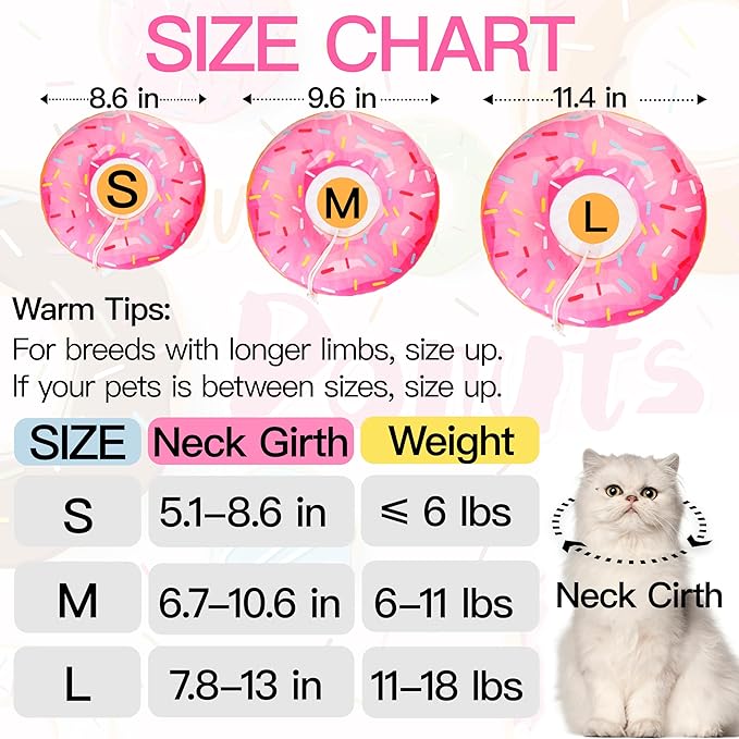 Cat Cone Collar Soft, Cute Cat Donut Collar After Surgery, Adjustable Kitten Recovery Cones to Stop Licking, Lightweight Neck Elizabethan Collars for Cats Kittens (Pink, Medium)-PawvioPets
