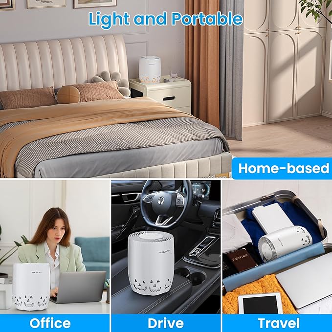 Air Purifiers for Home Bedroom up to 1076ft², True HEPA Air Filters Dust Pets Smoke Hair, 3 Fan Speeds Quiet, Timer Settings, Rechargeable Air Cleaner Office, Bedroom, Pets, Car-PawvioPets
