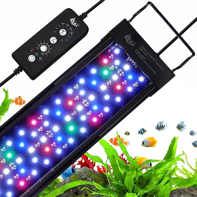 AQQA LED Aquarium Light, 24/7 Mode IP68 Waterproof Extendable Bracket Fish Tank Light, DIY Mode Full Spectrum Aquarium Plant Light, Adjustable Timer/Brightness Memory Function for 32-40 Inch Fish Tank-PawvioPets
