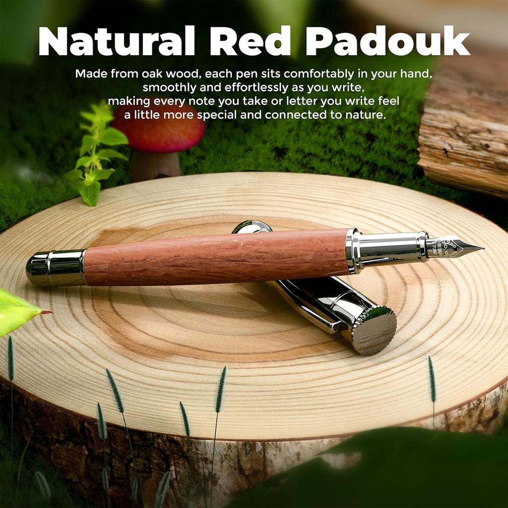 WEMATE Fountain Pen Set, Fine Nib, 20 Ink Cartridges(10 Black&10 Blue), 1 Ink Converter, Smooth Writing, No Skips, Nice Gift for Men, Women, Cool Wood Fountain Pen for Writing, Calligraphy