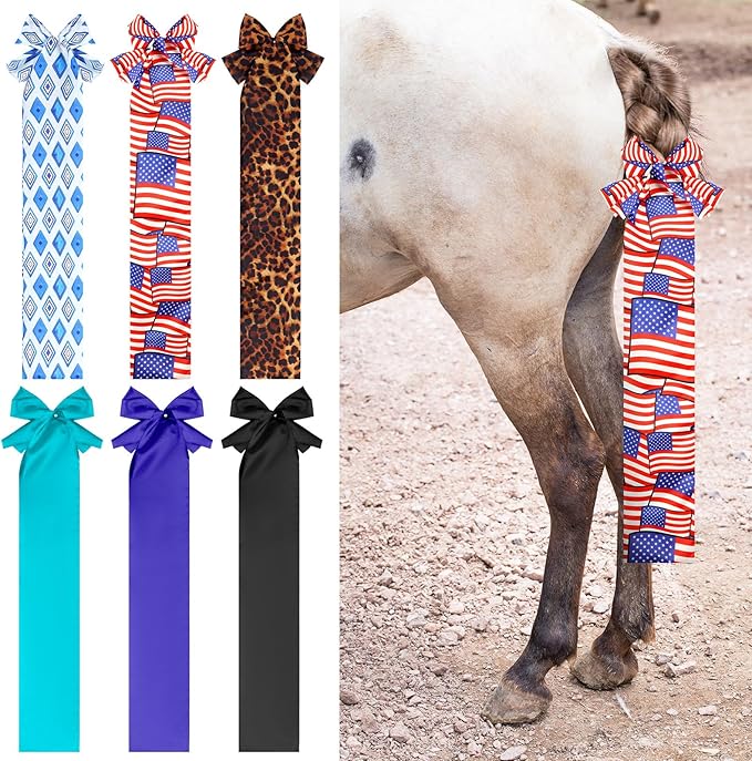 6 Pcs Horse Tail Bag Breathable Guard 22" Slip on Horse Care Tail Wrap 2 Strand Closure Straps Grooming Supplies to Keep from Dirt Breakage Rubbing 6 Designs(Modern Style)-PawvioPets
