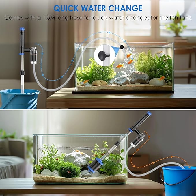 Electric Aquarium Vacuum Gravel Cleaner: 36W Fish Tank Cleaner Vacuum with Strong Suction for Water Change Wash Sand Algae Cleaner Water Shower and Water Circulation, Timed Off-PawvioPets