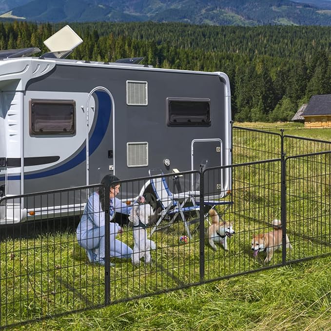 Dog Playpen 32 inch 16 Panels Indoor Outdoor Dog Pen for Medium/Small Dogs Heavy Duty Metal Dog Fence Outdoor for Yard, Puppy Playpen with Door Portable Pet Fence for RV Camping Yard-PawvioPets