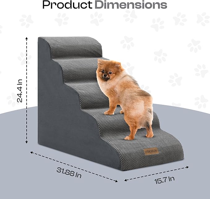 5-Step Curved Dog Stairs for High Beds Up to 30", Non-Slip Foam Pet Ramp for Large Dogs and Cats, Washable Cover, Soft Climbing Steps for Couch & Sofa-PawvioPets