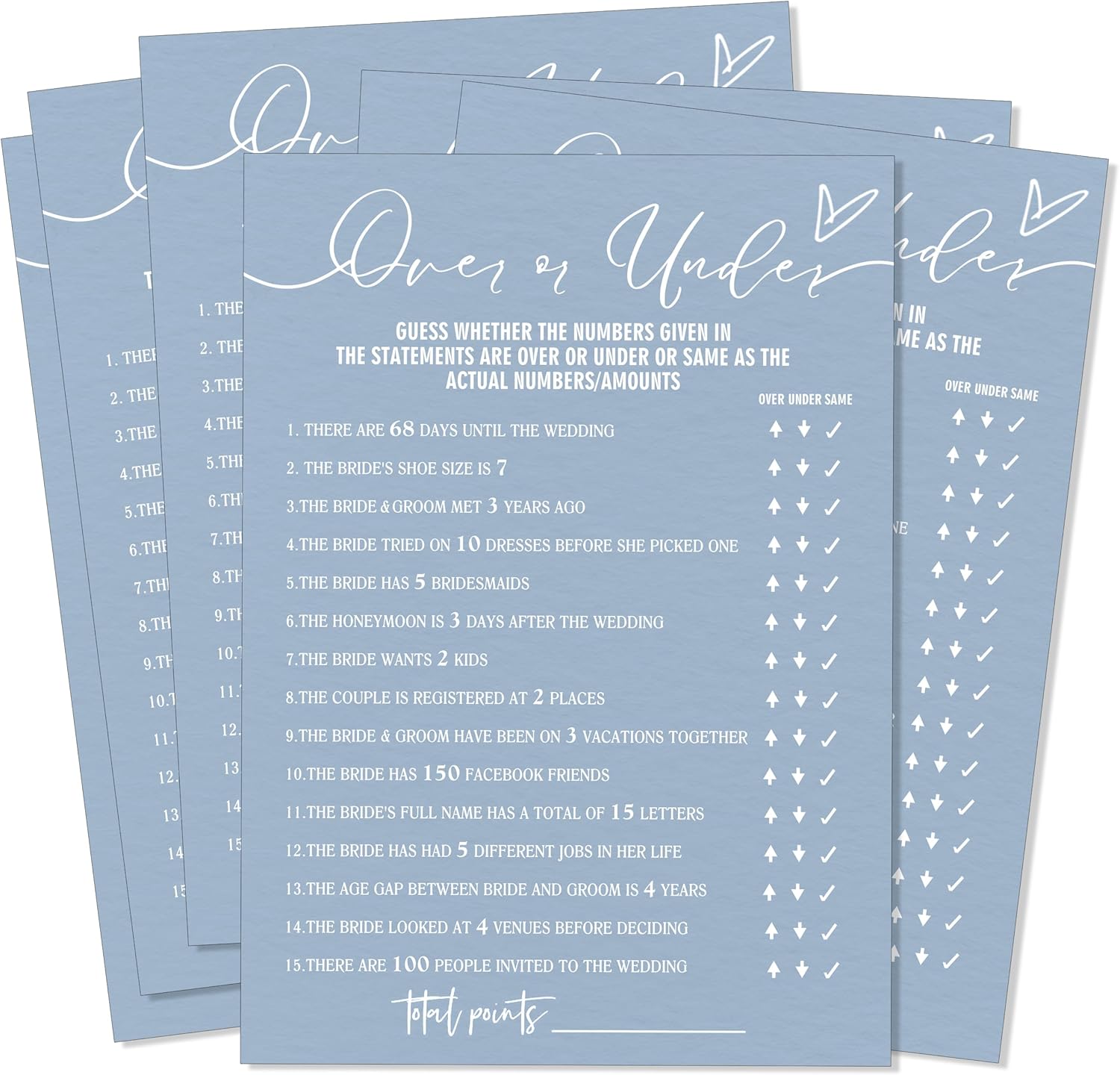 Fun Wedding Games Set - 25 Bridal Shower Games Cards, Wedding Game for Reception 25 Guest Cards (5 × 7 Inch), Minimalist White Newlywed Party Supplies - B13