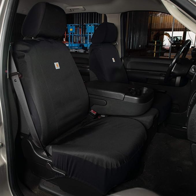 Carhartt Universal Nylon Duck Canvas Fitted Bucket Seat Cover, Durable Seat Protection with Rain Defender, Single, Black-PawvioPets
