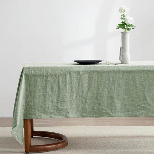 EVERLY Linen Rectangle Tablecloths 60x84 Inches for Dining Room Kitchen Buffet Parties Picnic Events Weddings and Restaurants, Decorative Halloween Thanksgiving Machine Washable Tablecloths-SaGa Green