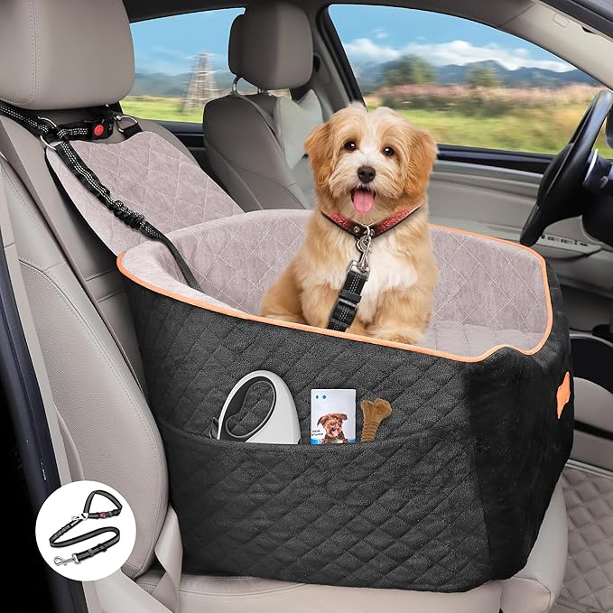 COCASES Dog Car Seats for Small Medium Dogs, Height-Adjustable Dog Booster Car Seat, Detachable and Washable Car Dog Bed with Seat Belt for Pet Under 35lbs Car Trip-PawvioPets