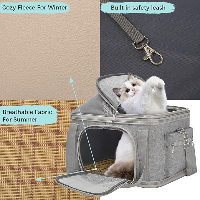 2-in-1 Stylish Dog Purse Carrier Soft-Sided Carriers Travel Tote Bag for Small Dogs Cats, Fashion Foldable Pet Bag for Puppies Small Animals with Pockets (Grey, 16.2" x 11.4" x 13")-PawvioPets