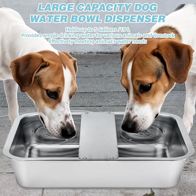 5 Gallon Automatic Dog Water Dispenser, Large Dog Water Bowl Dispenser for Outdoor, Stainless Steel Pet Bowl for Waterer Auto Fill Pet Waterer for Livestock Dogs Cats Chicken Fit 3/4'' GHT Faucet-PawvioPets