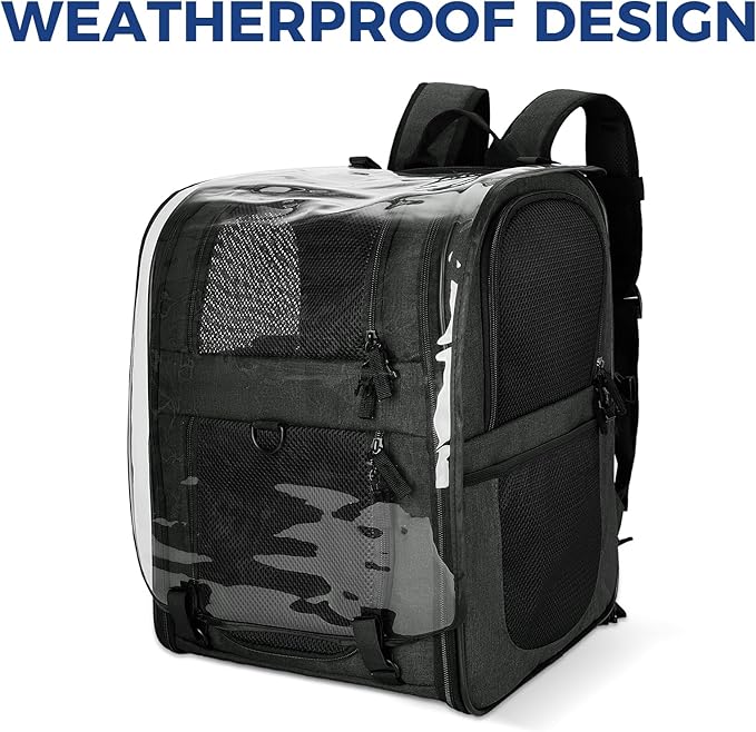 Apollo Walker Pet Carrier Backpack for Large/Small Cats and Dogs, Puppies, Safety Features and Cushion Back Support for Travel, Hiking, Outdoor Use (Black-Expandable)-PawvioPets