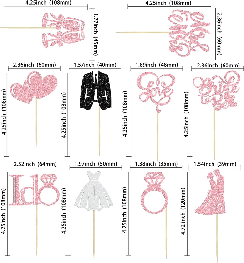 Gyufise 30Pcs Bride to Be Cupcake Toppers Glitter Diamond Ring I Do Love Cupcake Picks Miss to Mrs Bridal Shower Wedding Engagement Bachelorette Cake Decoration Pink
