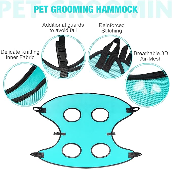 Cat Grooming Hammock - Dog Grooming Harness with Nail Trimming Feature (XS, 15lb), Dog Sling for Nail Clipping-PawvioPets