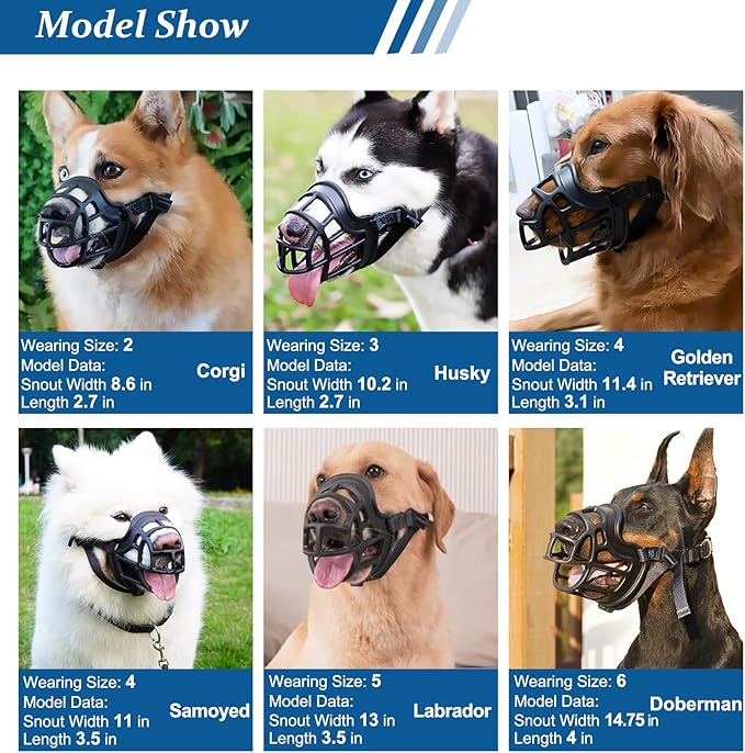 BARKLESS Dog Muzzle, Basket Muzzle Anti Biting Chewing, Sturdy Lightweight Cage Mouth Cover for Small Medium Large Sized Dogs, Allows Panting Drinking, Suitable for Grooming Trimming Training-PawvioPets