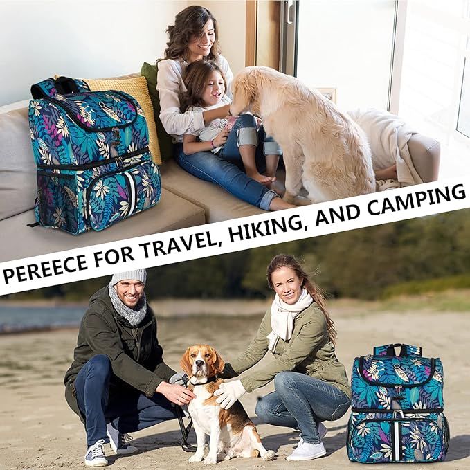 BAGLHER Pet Travel Bag, Double-Layer Pet Supplies Backpack (for All Pet Travel Supplies), Pet Travel Backpack with 2 Silicone Collapsible Bowls and 2 Food Baskets Hawaii-PawvioPets