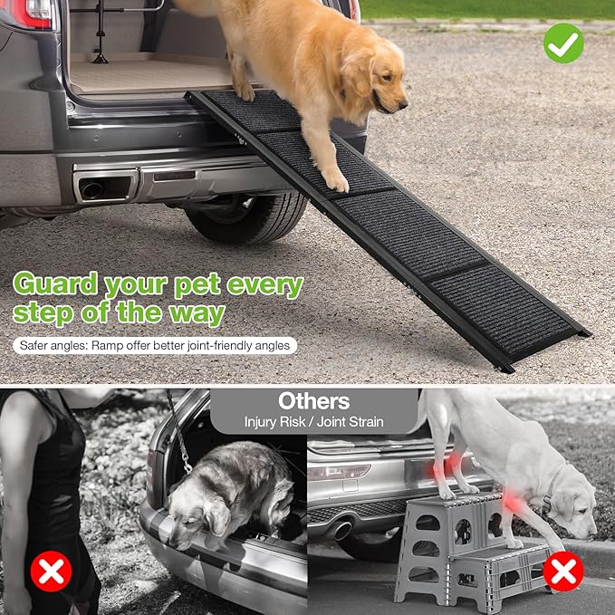 FAHKNS Dog Ramp for Car, 71" x 17" Extra Long Wide Folding Pet Ramp, Non-Slip Rug Surface, Aluminum, Black, Up to 300 LBS-PawvioPets