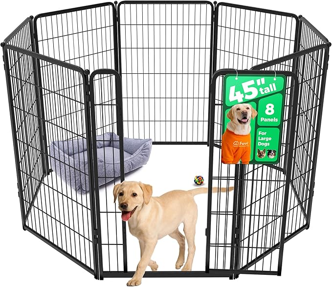 FXW Homeplus Unleashed Indoor Dog Playpen - Stress-Free and Safe Play, Heavy Duty 45 Inch 8 Wire Panels Dog Pen for Large Dogs, Black│Patented-PawvioPets