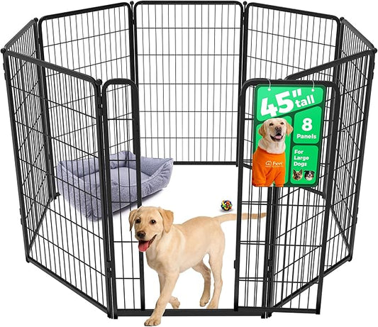 FXW Homeplus Unleashed Indoor Dog Playpen - Stress-Free and Safe Play, Heavy Duty 45 Inch 8 Wire Panels Dog Pen for Large Dogs, Black│Patented-PawvioPets