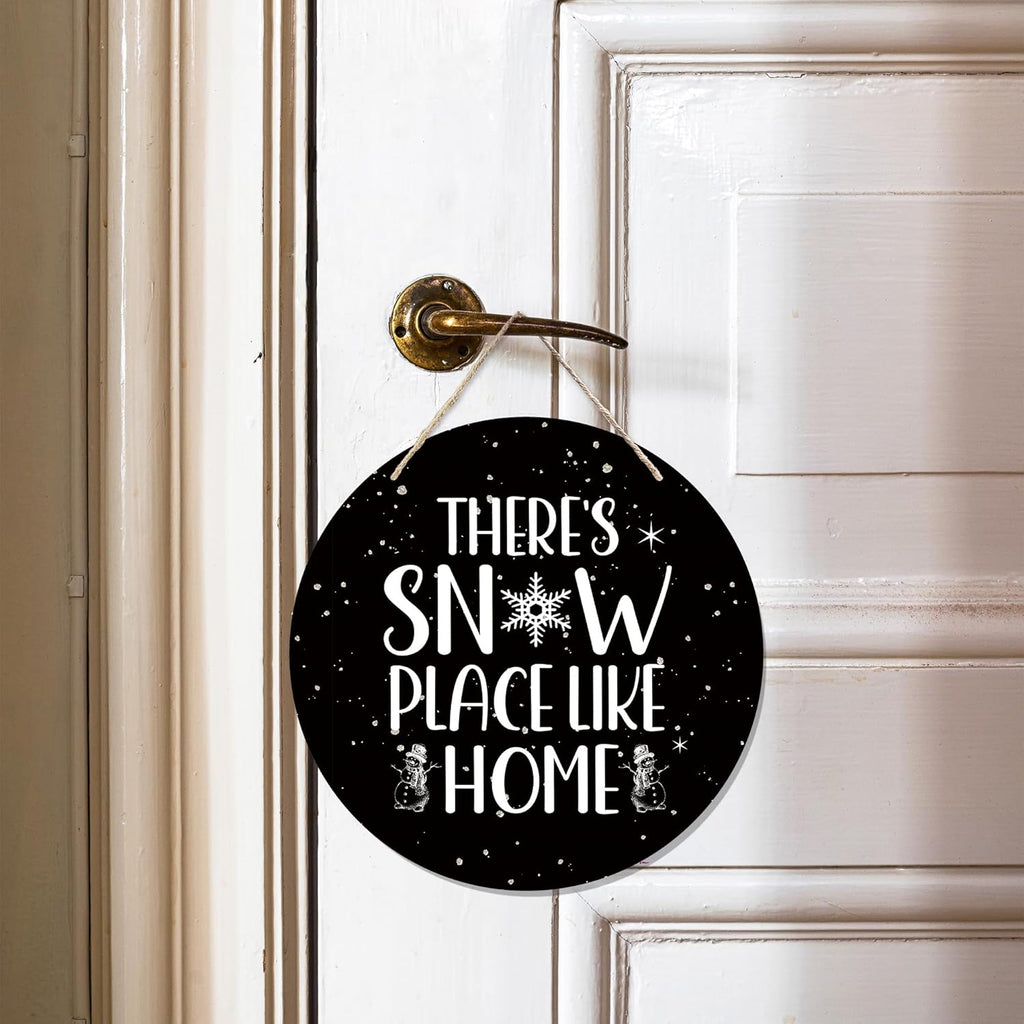 CGBHW Winter Wooden Sign, Snowy Holiday Hanging Sign Wall Decor for Room Home, Rustic Black Winter Snowflakes Christmas Door Decor 12 x 6 Inch