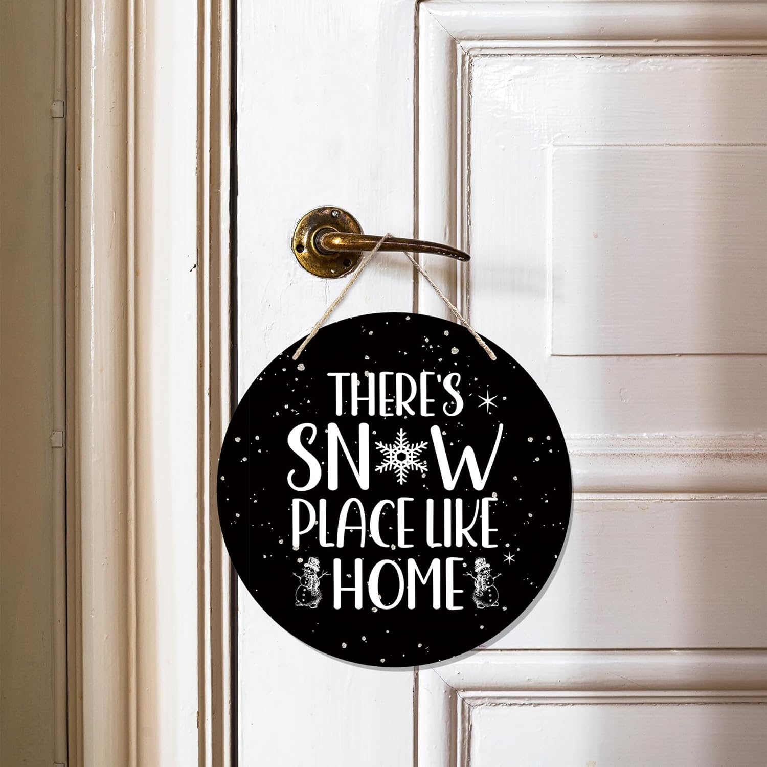 CGBHW Winter Wooden Sign, Snowy Holiday Hanging Sign Wall Decor for Room Home, Rustic Black Winter Snowflakes Christmas Door Decor 12 x 6 Inch