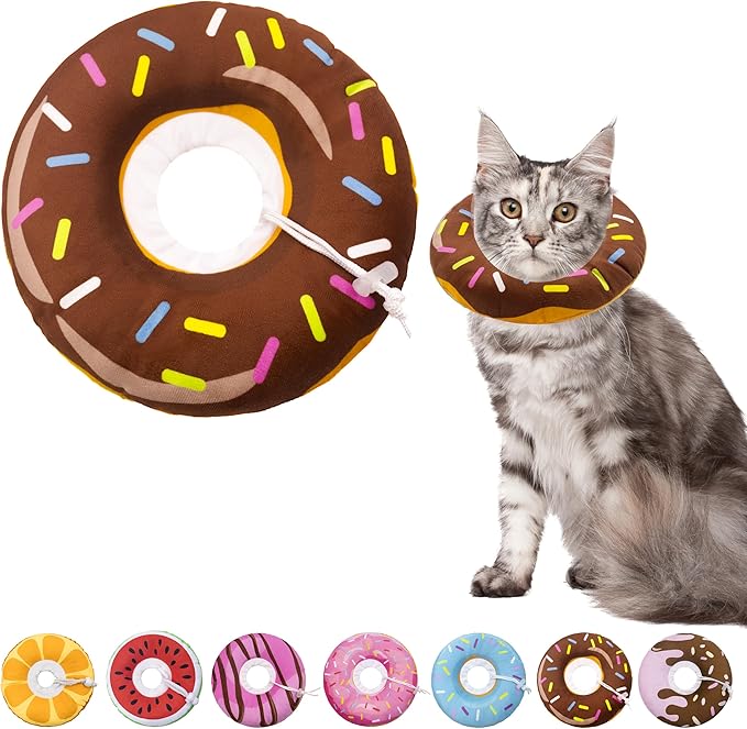 Cat Cone Collar Soft, Adjustable Cat Recovery Collar for Small Medium Large Cats, Cute Donut E Collar After Surgery, Cone for Cats to Stop Licking Kitten Cones (Donut Brown, Medium)-PawvioPets