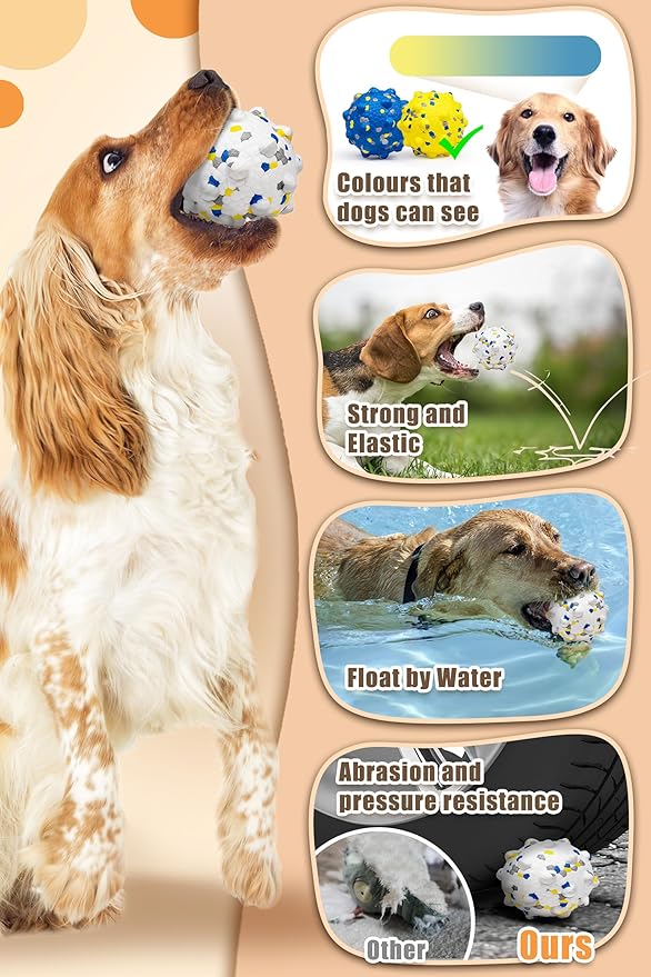 2.36'' Dog Balls for Dogs Aggressive Chewers Indestructible Tennis Durable Bouncy Interactive Dog Toy Balls for Fetch Game Floating Training(White Medium)-PawvioPets