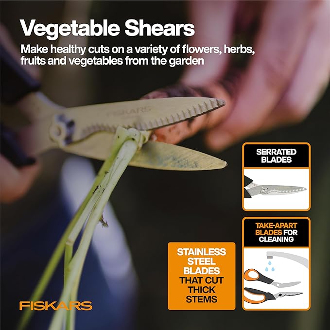 Fiskars Vegetable Garden Tool Set with Vegetable Shears, Seed Sower, Trowel, Cultivator, Weeder, and L/XL Garden Gloves for Indoor or Outdoor Gardening (6 Piece Kit), Gardening Gifts for Women-PawvioPets