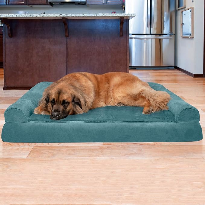 Furhaven Orthopedic Dog Bed for Large Dogs w/ Removable Bolsters & Washable Cover, For Dogs Up to 125 lbs - Plush & Suede Sofa - Deep Pool, Jumbo Plus/XXL-PawvioPets