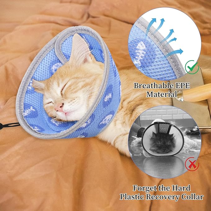 Cat Cone Collar After Surgery Soft to Stop Licking Lightweight Kitten Recovery Collar Comfortable Water Resistant Dogs Collars Adjustable Foldable Elizabethan Collars for Small Large Cats-PawvioPets