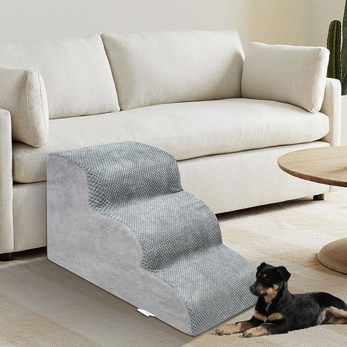 Dog Stairs for Small Dogs - High Density Foam Dog Ramp, Extra Wide Pet Steps with Non-Slip Bottom for High Beds, Couche and Sofa, Best for Dogs Injured, Older Doggy Cats (Grey, 3 Steps)-PawvioPets