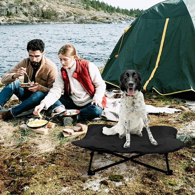 Elevated Dog Bed, Portable Raised Pet Cot for Outdoor and Indoor Folding Dog Cot Bed with Padded Filling Carrying Bag Included Pet Raised Travel Lounger for Camping Traveling (36x36x12inch)-PawvioPets