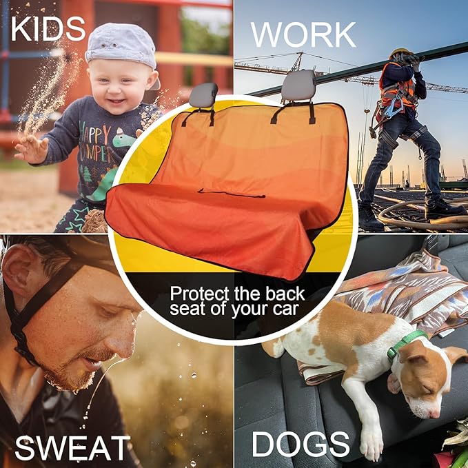 Back Seat Cover for Car Trucks Van SUV,Waterproof Rear Bench Towel Seat Covers for Dogs and Kids,Automotive Backseat Protector (Orange)-PawvioPets