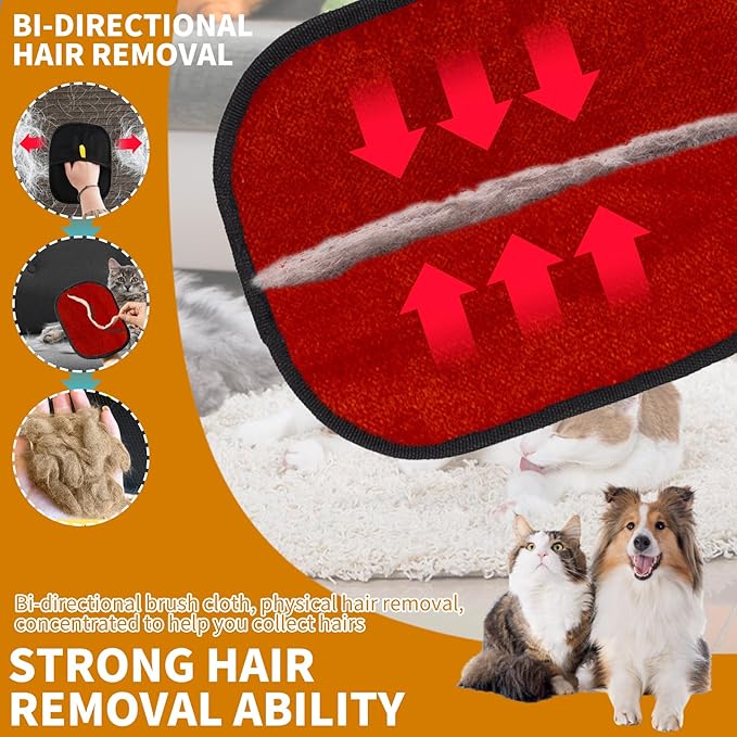 2PCS Electrostatic Pet Grooming Gloves, Reusable Hair Remover for Dog Cat Fur on Clothes Furniture Car Seat/Red-PawvioPets