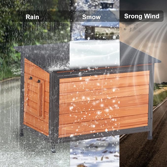 Dog House Outdoor Insulated 34.3" L Dog Kennel 6 Sides All-Round Foam Winter Weatherproof for Small Medium Dogs with Strong Metal Chew Proof Frame-PawvioPets