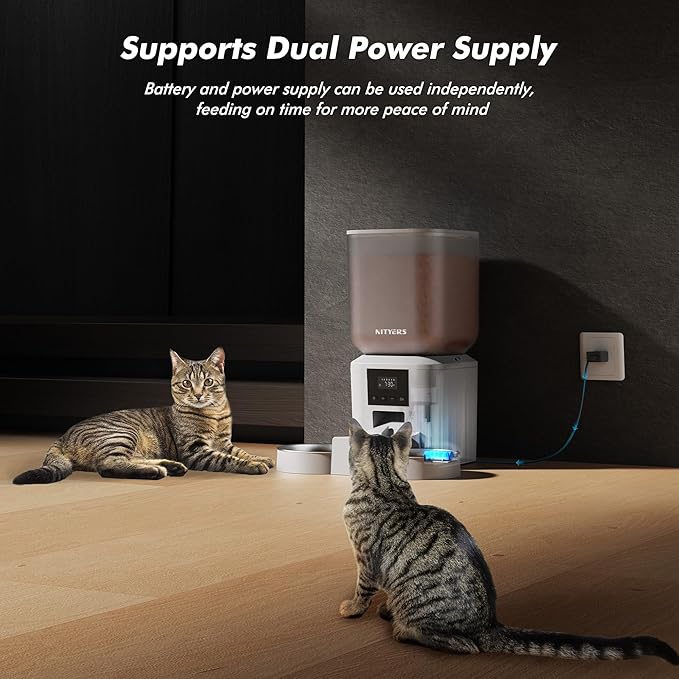 Automatic Cat Feeder for 2 Cats - 8L/34 Cups Large Capacity Auto Food Dispenser with LCD Screen, 2 Food Trays, Timed Cat Feeder, Up to 50 Portions 6 Meals Per Day, Keep Fresh, White-PawvioPets