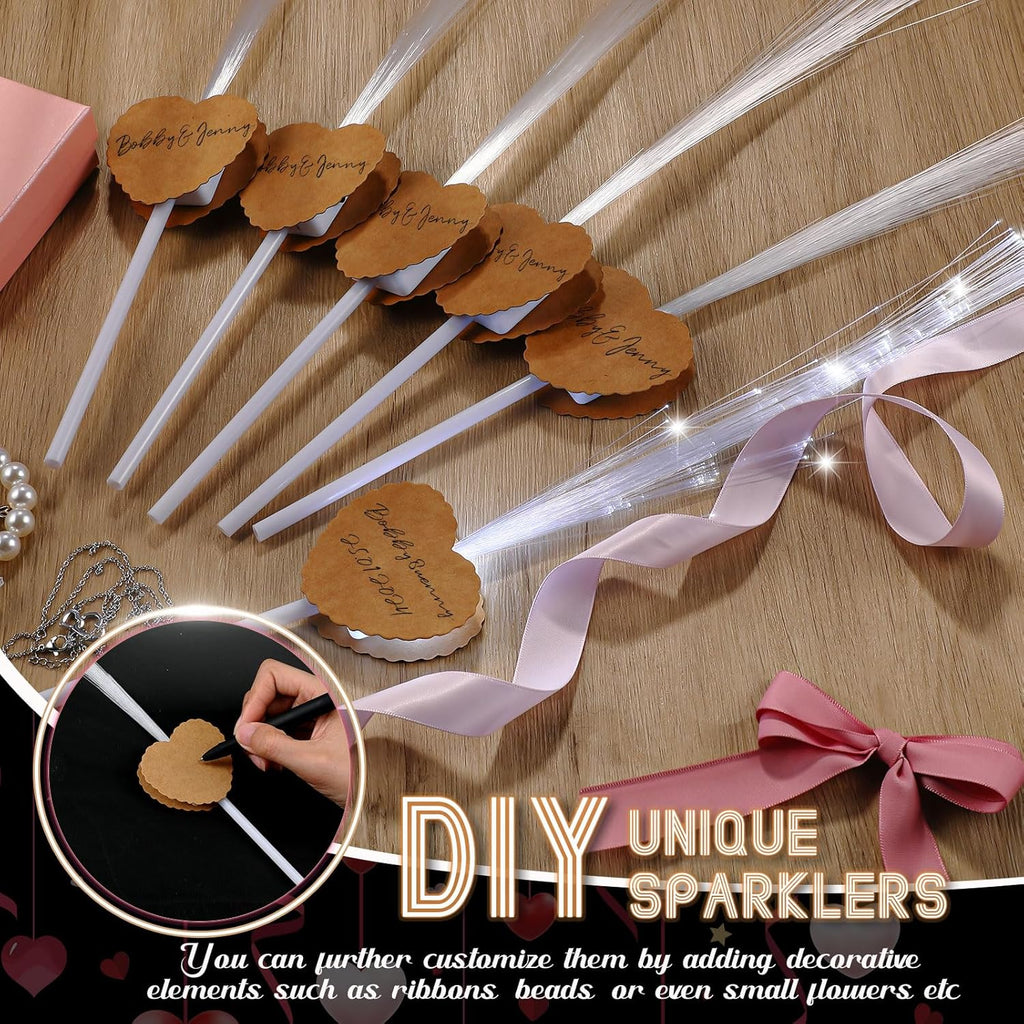 24 Pcs Wedding Sparklers Heart Shaped LED Glow Sticks Fiber Optic Wands Light up Wand with 3 Light Mode for Wedding Bridal Shower Birthday Glow in the Dark Party Supplies (Brown)